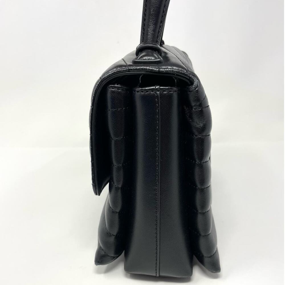 Tory Burch Kira Chevron Leather Top Handle Satchel 2 Way Shoulder Bag Black Gold - Picture 7 of 15